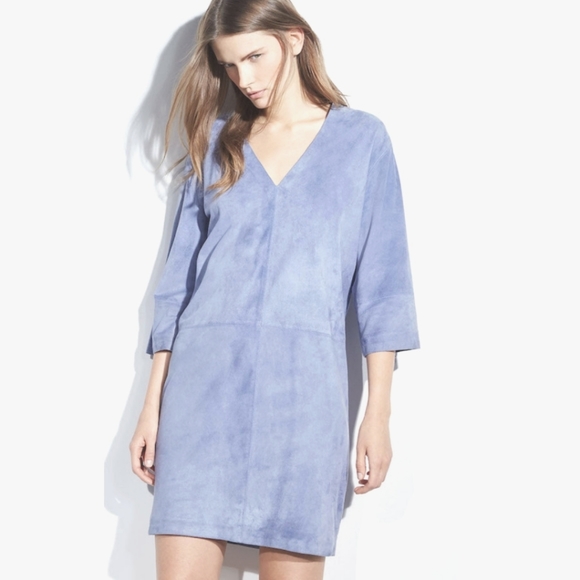 vince dress blue suede tunic shift mini - Picture 3 of 12